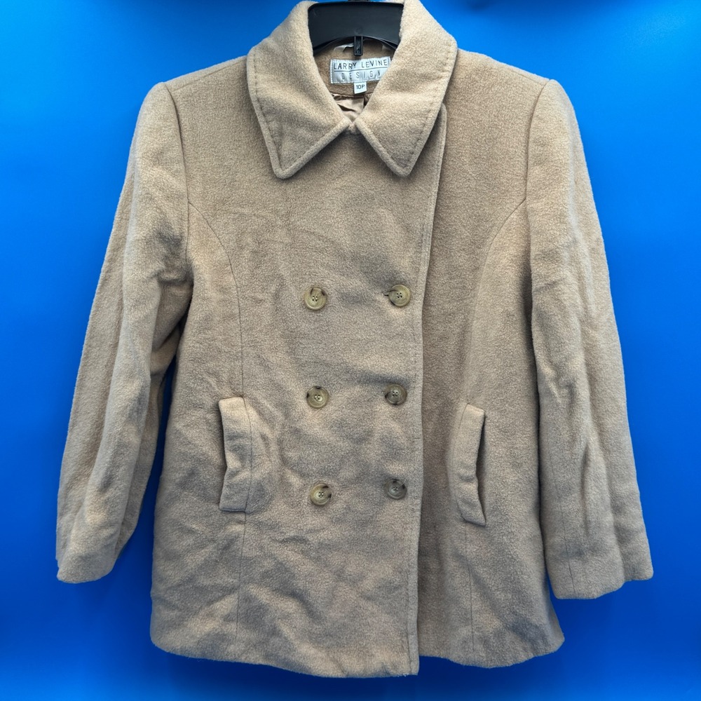 Larry Levine 100 Percent Pure Camel Hair Double Breasted Blazer Coat Tan 10P